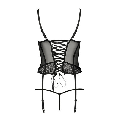 (SALE) Корсет з пажами PERDITA CORSET black L/XL - Passion Exclusive, стрепи, трусики, укорочений