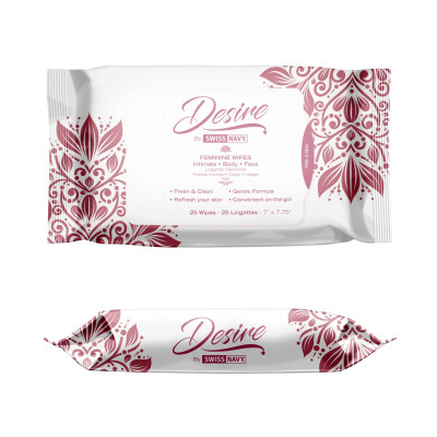 Розпродаж! Жіночі очищувальні серветки Desire by Swiss Navy Feminine Wipes 25 шт (термін 01.12.2023)