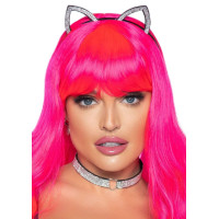 Leg Avenue Cat ear headband and choker Silver