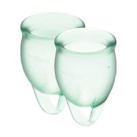 Набір менструальних чаш Satisfyer Feel Confident (light green), 15мл і 20мл, мішечок для зберігання.