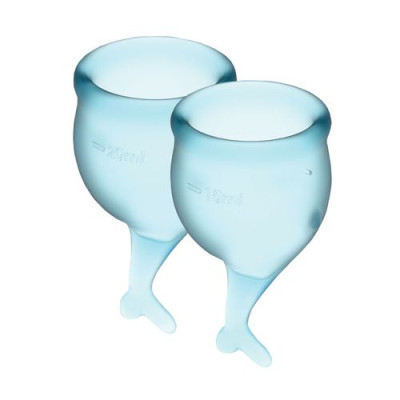 Набір менструальних чаш Satisfyer Feel Secure (light blue), 15мл і 20мл, мішечок для зберігання.
