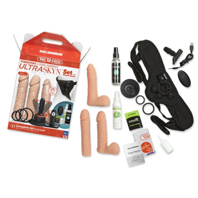 Набір для страпона Doc Johnson Vac-U-Lock VIBRATING Dual Density ULTRASKYN Set
