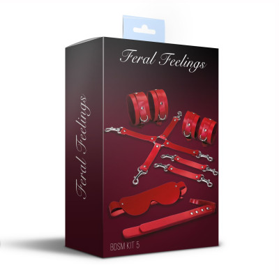 Набір Feral Feelings BDSM Kit 5 Red, наручники, поножі, конектор, маска, паддл