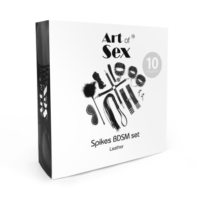 Набір Art of Sex - Spikes BDSM Set Leather, 10 предметів, натуральна шкіра, Чорний