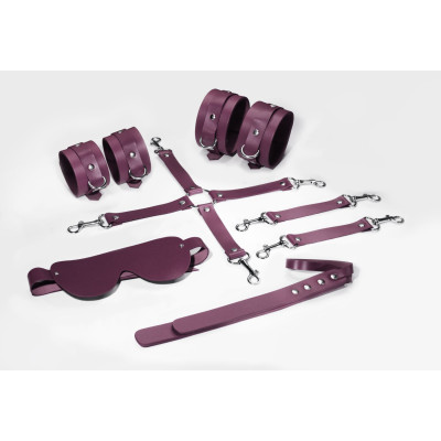 Набір Feral Feelings BDSM Kit 5 Burgundy, наручники, поножі, конектор, маска, паддл