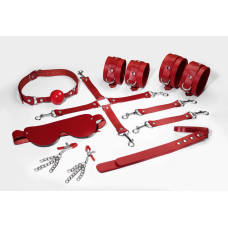 Набір Feral Feelings BDSM Kit 7 Red, наручники, поножі, конектор, маска, паддл, кляп, затискачі