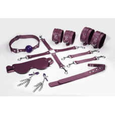 Набір Feral Feelings BDSM Kit 7 Burgundy, наручники, поножі, конектор, маска, паддл, кляп, затискачі