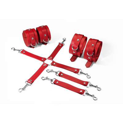 Набір Feral Feelings BDSM Kit 3 Red, наручники, поножі, конектор