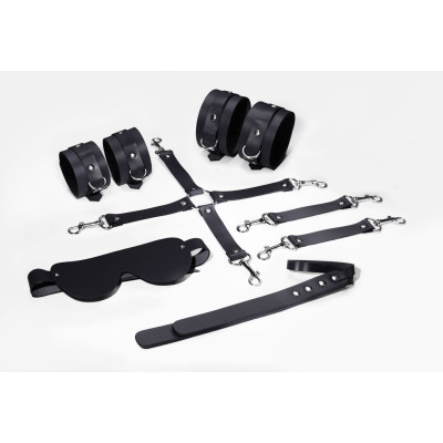 Набір Feral Feelings BDSM Kit 5 Black, наручники, поножі, конектор, маска, паддл