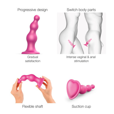 Насадка для страпона Strap-On-Me DILDO PLUG BEADS FRAMBOISE METALLIC - M