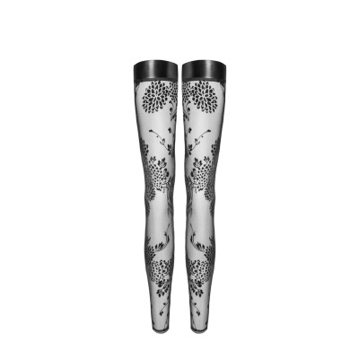 Панчохи Noir Handmade F243 Tulle stockings with patterned flock embroidery - XXL