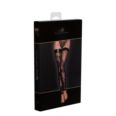 Панчохи Noir Handmade F243 Tulle stockings with patterned flock embroidery - 3XL