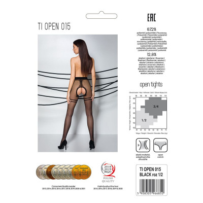 Колготки з відкритим доступом, контрастна подвійна резинка TIOPEN 015 black 3/4 (20 den) — Passion