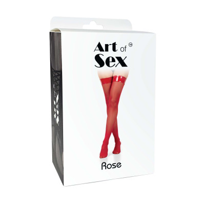 Панчохи в дрібну сітку з лакованою коронкою Art of Sex - Rose, колір чорний, М