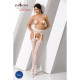 Еротичні колготки-бодістокінг Passion S014 white, імітація панчох у сіточку та пояси-1