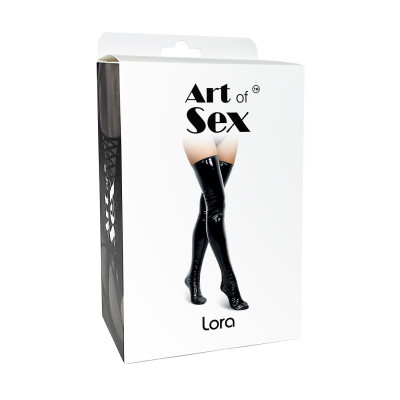 Сексуальні вінілові панчохи Art of Sex - Lora, розмір M, з ефектом мокрого оксамиту