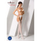 Еротичні колготки-бодістокінг Passion S018 white, імітація панчох з вертикальними смужками та пояс-1