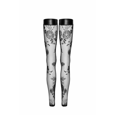 Панчохи Noir Handmade F243 Tulle stockings with patterned flock embroidery - L