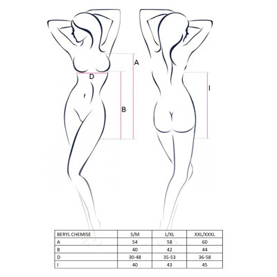 Сорочка бебі-дол BERYL CHEMISE L/XL - Passion, трусики, напівпрозора, стрічка під груди