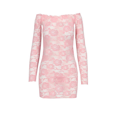 Прозора сорочка з довгим рукавом YOLANDA CHEMISE pink XXL/XXXL - Passion, трусики