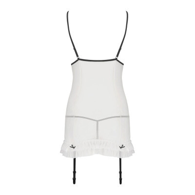 Сорочка прозора з пажами ORIHIME CHEMISE white XXL/XXXL - Passion, трусики, стрепи