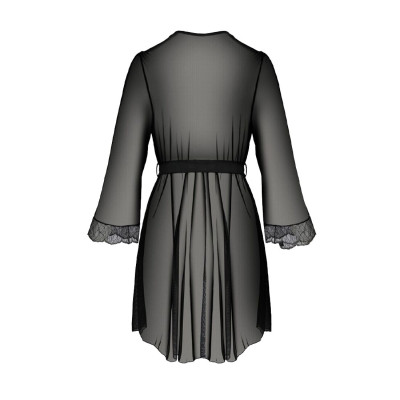 Пеньюар Passion Amberly Peignoir 6XL/7XL black, ажурні декольте та манжети, широкі рукави