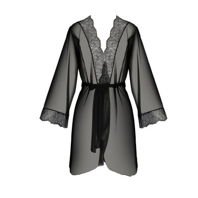 Пеньюар Passion Amberly Peignoir 6XL/7XL black, ажурні декольте та манжети, широкі рукави