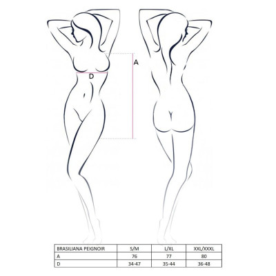 (SALE) Прозорий пеньюар BRASILIANA PEIGNOIR black XXL / XXXL - Passion Exclusive, трусики