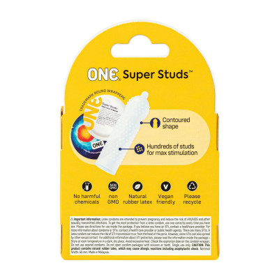 Презервативи ONE Super Studs 3 шт, картонна коробка Презервативи ONE Super Studs 3 шт, картонна коробка