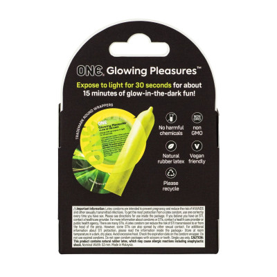 Презервативи ONE Glowing Pleasures 3 шт, картонна коробка Презервативи ONE Glowing Pleasures 3 шт, картонна коробка