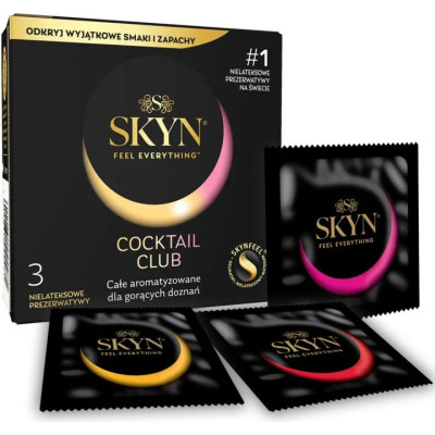 Презервативи SKYN Cocktail Club 3 шт, смаки Pina Colada, Cherry Sunrise та Passion Daiquiri