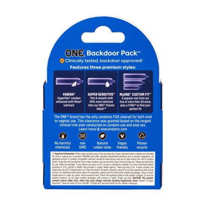 Презервативи ONE Backdoor 3 шт, картонна коробка Презервативи ONE Backdoor 3 шт, картонна коробка
