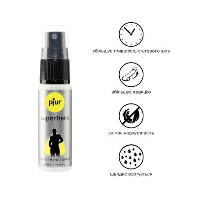 Пролонгувальний спрей pjur Superhero Spray 20 мл, всотується в шкіру, натуральні компоненти Пролонгувальний спрей pjur Superhero Spray 20 мл, всотується в шкіру, натуральні компоненти