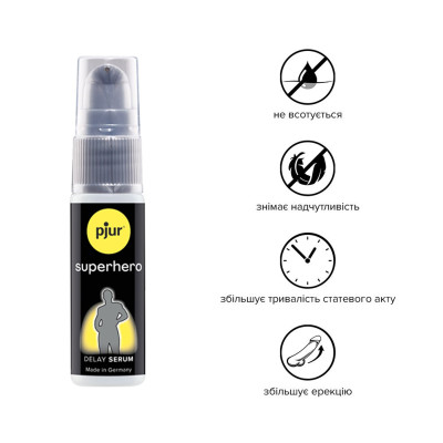 Пролонгувальний гель pjur Superhero Serum 20 мл, створює невидиму плівку, що знижує чутливість Пролонгувальний гель pjur Superhero Serum 20 мл, створює невидиму плівку, що знижує чутливість