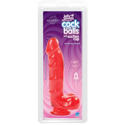 Фалоімітатор Doc Johnson Jelly Jewels Cock&Balls Red, діаметр 3,6 см, антибактеріальний ПВХ