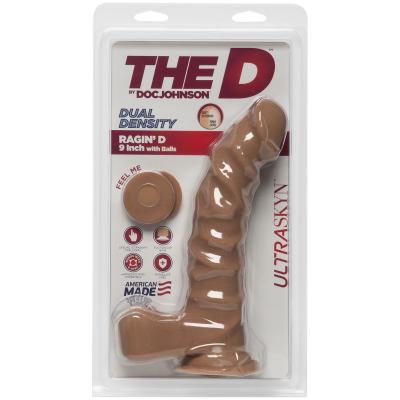 Фалоімітатор Doc Johnson The D - Ragin D - 9 Inch With Balls - ULTRASKYN - Caramel, діаметр 5,1 см