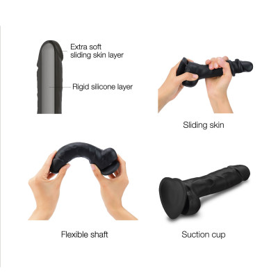Реалістичний фалоімітатор Strap-On-Me Sliding Skin Realistic Dildo Black - XXL, ефект рухливої шкіри Реалістичний фалоімітатор Strap-On-Me Sliding Skin Realistic Dildo Black - XXL, ефект рухливої шкіри