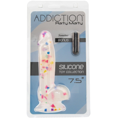 Фалоімітатор з конфетті ADDICTION - PARTY MARTY - 7.5 "- FROST &CONFETTI, 19 см, силікон, вібропуля