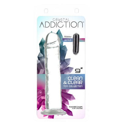 Прозорий фалоімітатор на присосці ADDICTION Vertical Dong 9″, віброкуля в подарунок