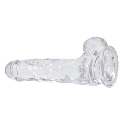 Прозорий фалоімітатор на присосці ADDICTION — Clear Dildo with Balls 8″, віброкуля в подарунок