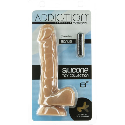 Гнучкий фалоімітатор на присосці ADDICTION — ANDREW 8″ Silicone Dong — Caramel, віброкуля в подаруно