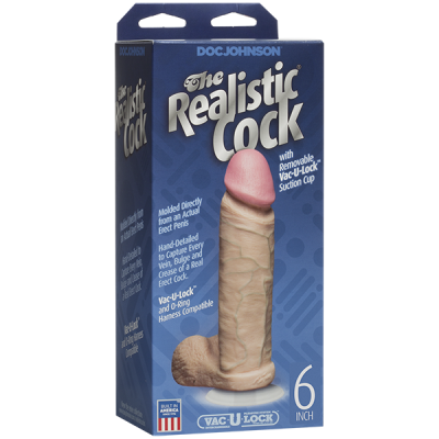 Фалоімітатор Doc Johnson The Realistic Cock 6 inch White - PVC, Vack-U-Lock, діаметр 4,3 см