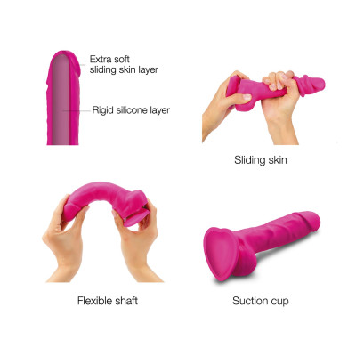 Реалістичний фалоімітатор Strap-On-Me Sliding Skin Realistic Dildo Fuchsia - M, ефект рухливої шкіри