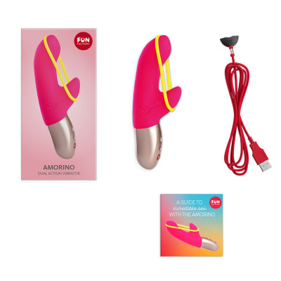 Мінівібратор-кролик зі стимулювальною стрічкою Fun Factory AMORINO pink/neon yellow (м'яте паковання!!!) Мінівібратор-кролик зі стимулювальною стрічкою Fun Factory AMORINO pink/neon yellow (м'яте паковання!!!)