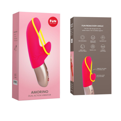 Мінівібратор-кролик зі стимулювальною стрічкою Fun Factory AMORINO pink/neon yellow (м'яте паковання!!!) Мінівібратор-кролик зі стимулювальною стрічкою Fun Factory AMORINO pink/neon yellow (м'яте паковання!!!)