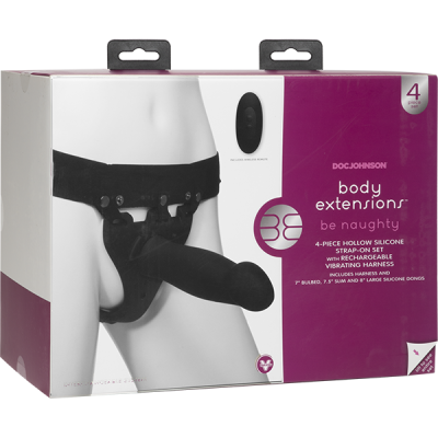 Набір для страпону з вібрацією Doc Johnson Body Extensions - BE Naughty - Black (м'ята упаковка)