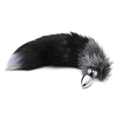 Металева анальна пробка Лисячий хвіст Alive Black And White Fox Tail M (мятая упаковка)