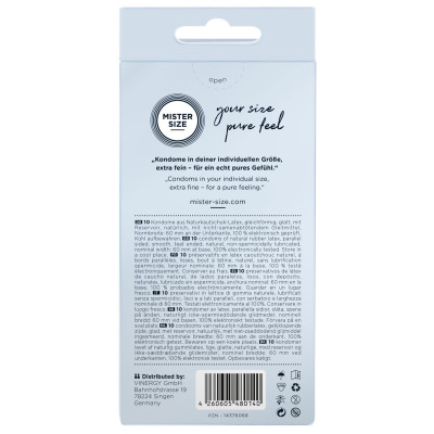 Презервативи Mister Size - pure feel - 60 (10 condoms), товщина 0,05 мм (м'ята упаковка!!!) Презервативи Mister Size - pure feel - 60 (10 condoms), товщина 0,05 мм (м'ята упаковка!!!)