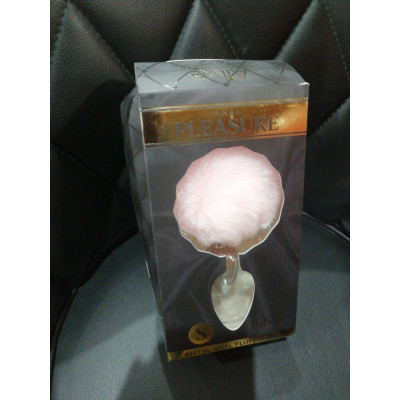Металева анальна пробка Кролячий хвостик Alive Fluffy Plug S Pink (м'ята упаковка!!!)
