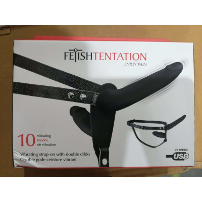 Подвійний страпон з вібрацією Fetish Tentation Vibrating Strap-On with Double Dildo (пом'ята упаковк